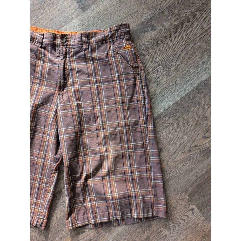Ecko Unltd Men's Shorts Orange Brown Sz 36 Plaid Bermuda Cotton 11" Outdoor - Picture 3 of 16